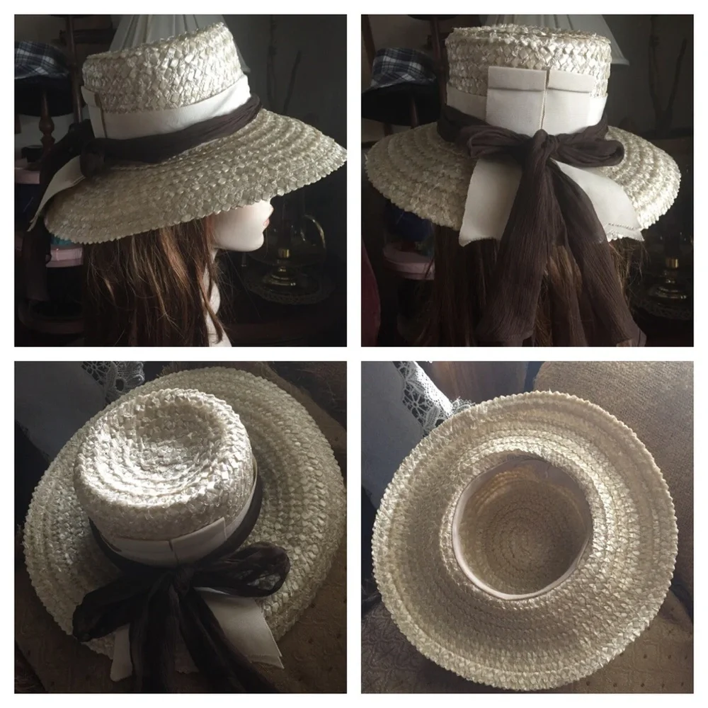 Vintage Cream Raffeta Hat w Ribbon Band - Picture 2 of 9